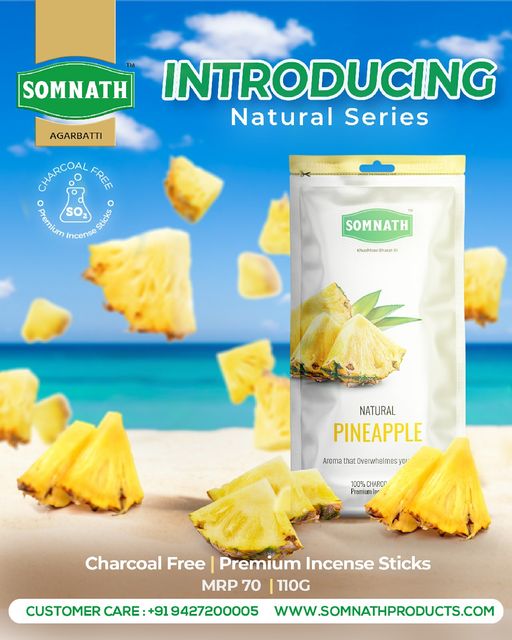 Natural Pineapple Agarbatti | 100% Charcoal Free Incense Sticks.