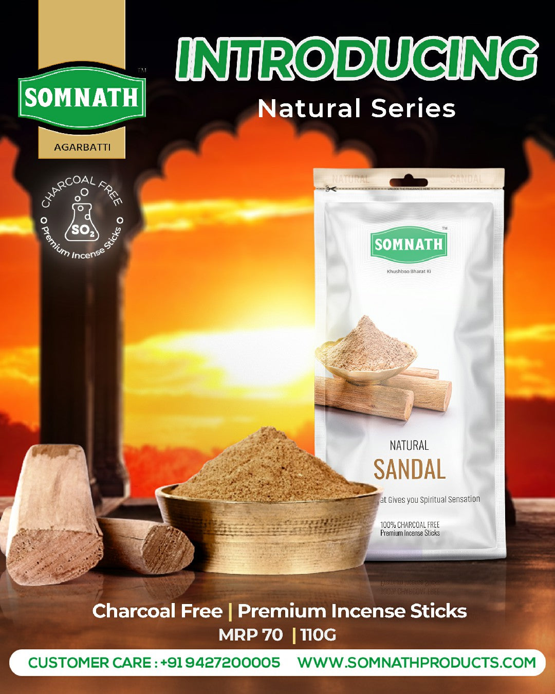 Natural Sandal Agarbatti | 100% Charcoal Free Incense Sticks.
