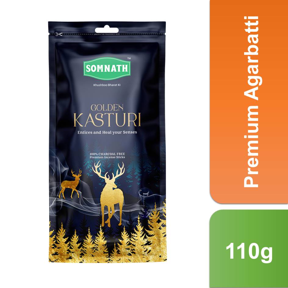 Golden Kasturi Agarbatti | 100% Charcoal Free Incense Sticks.