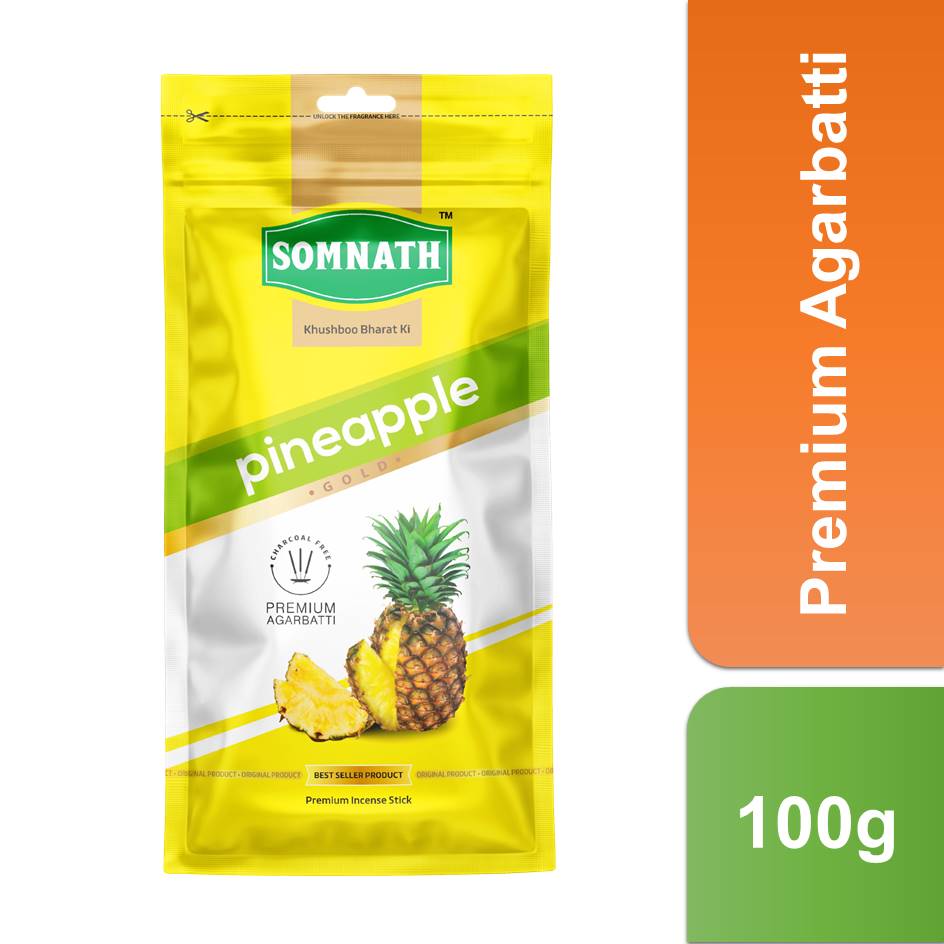 Pineapple Gold Agarbatti | 100% Charcoal Free Incense Sticks.